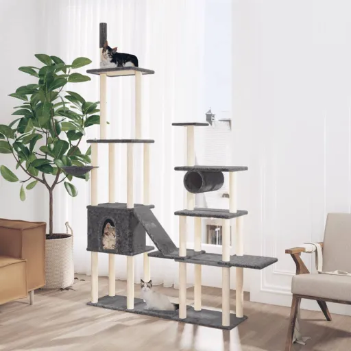 Árvore p/ Gatos c/ Postes Arranhadores Sisal 279cm Cinza-Escuro
