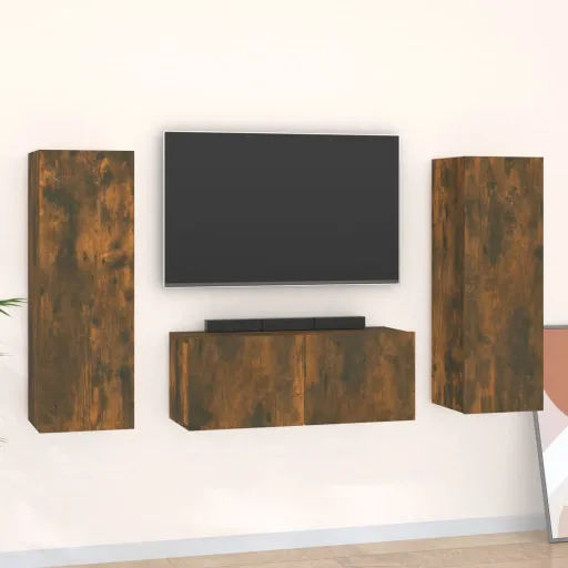Conjunto Móveis de TV   Madeira Processada Carvalho Fumado (3 pcs)