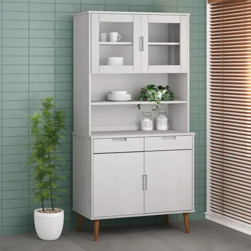 Armário Alto MOLDE 90x35x100 cm Pinho Maciço Branco