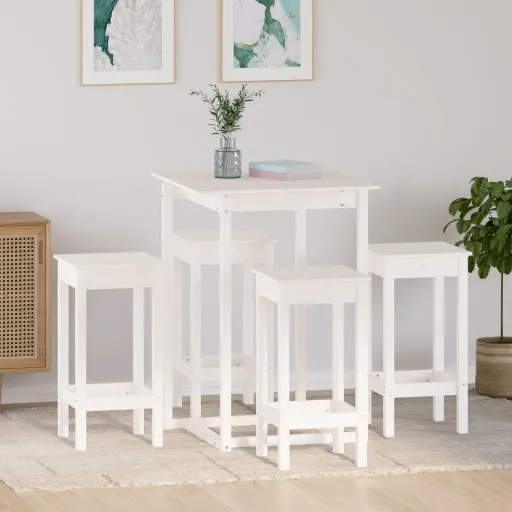 Conjunto de Bar Pinho Maciço Branco (5 pcs)