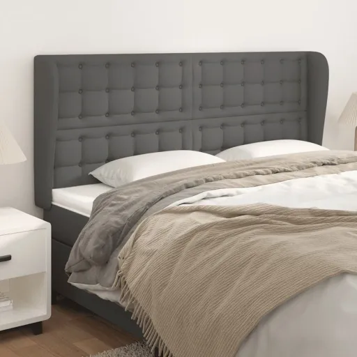 Cabeceira Cama c/ Abas Couro Artif. 163x23x118/128 cm Cinzento