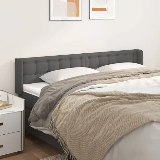 Cabeceira de Cama c/ Abas Couro Artificial 163x16x78/88cm Cinza
