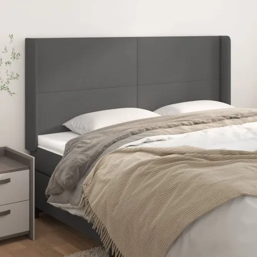 Cabeceira Cama c/ Abas Couro Artif. 183x16x118/128 cm Cinzento