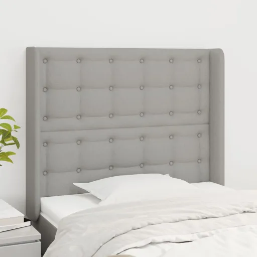 Cabeceira de Cama c/ Abas Tecido 83x16x118/128cm Cinzento-Claro