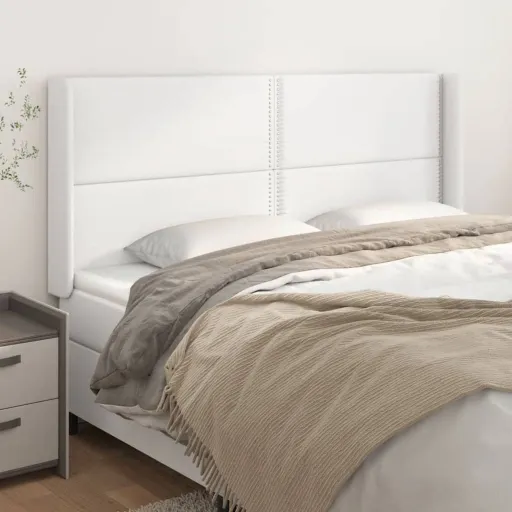 Cabeceira Cama c/ Abas Couro Artificial 183x16x118/128cm Branco