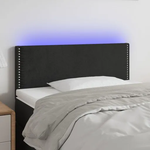 Cabeceira de Cama c/ Luzes LED Veludo 90x5x78/88 cm Preto