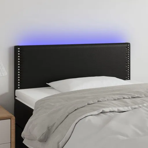 Cabeceira de Cama c/ LED Couro Artificial 90x5x78/88 cm Preto