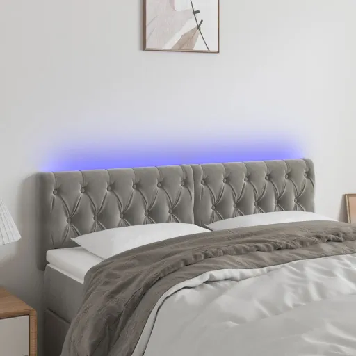 Cabeceira de Cama c/Luzes LED Veludo 160x7x78/88 cm Cinza-Claro