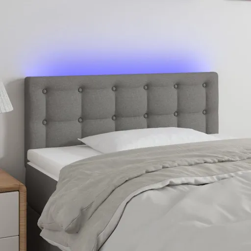Cabeceira de Cama c/Luzes LED Tecido 100x5x78/88cm Cinza-Escuro