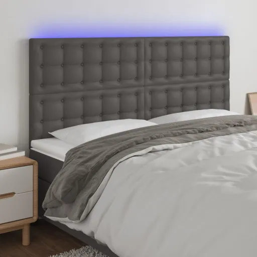 Cabeceira Cama c/ LED Couro Artif. 160x5x118/128 cm Cinzento