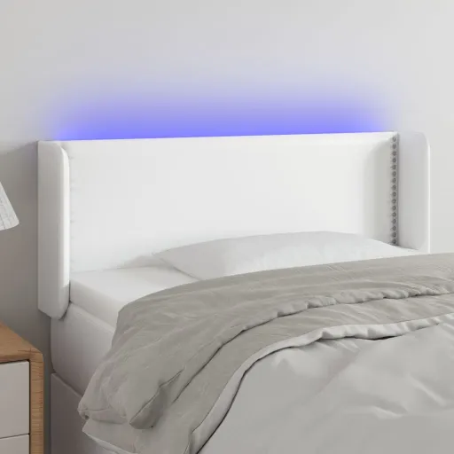 Cabeceira de Cama c/ LED Couro Artificial 83x16x78/88 cm Branco