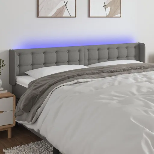 Cabeceira Cama c/ Luzes LED Tecido 183x16x78/88cm Cinza-Escuro