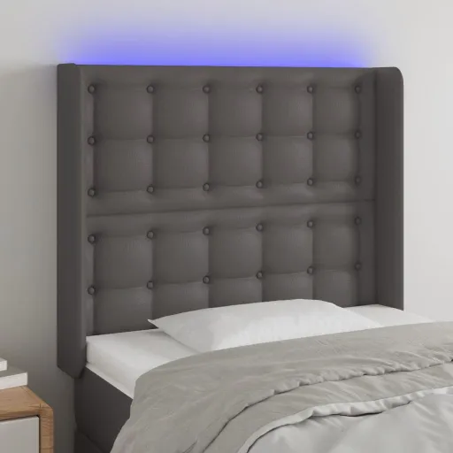 Cabeceira Cama c/ LED 83x16x118/128cm Couro Artificial Cinzento
