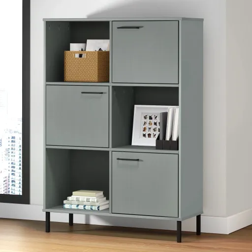 Estante c/ Pernas Metal 95x35x128,5cm Madeira Maciça OSLO Cinza