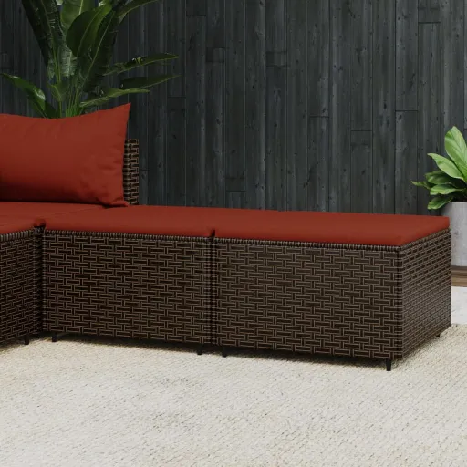 Apoios de Pés para Jardim com Almofadões   Vime PE Castanho (2 pcs)