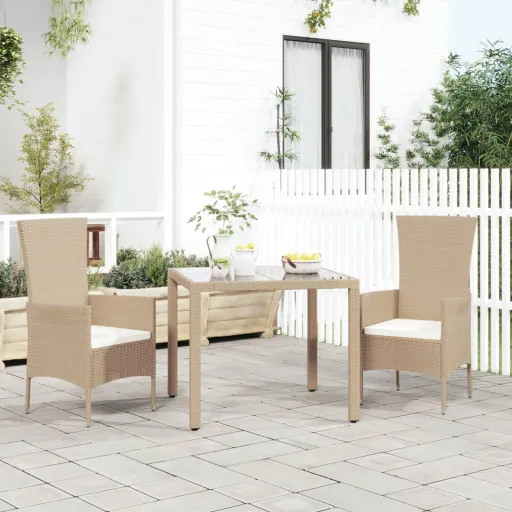 Cadeiras de Jardim com Almofadões   Vime PE Bege (2 pcs)