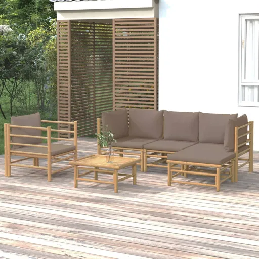 Conj. Lounge Jardim Bambu Almofadões Cinzento-Acastanhado (6 pcs)