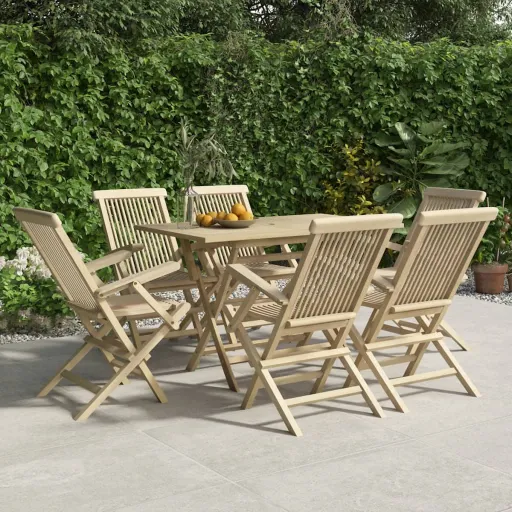 Conjunto de Jantar p/ Jardim Madeira de Teca Maciça Cinza (7 pcs)