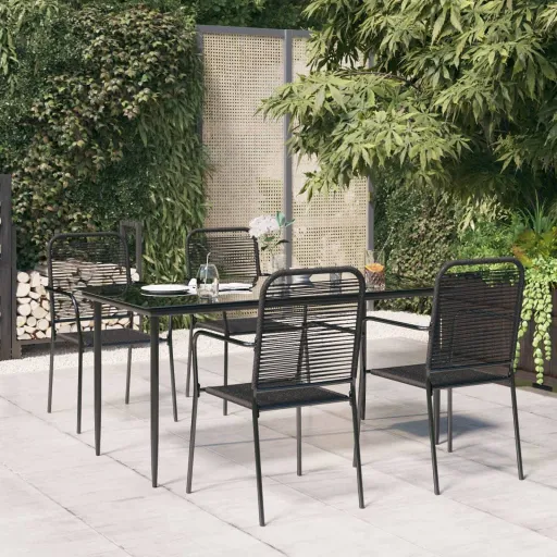 Conjunto de Jantar p/ Jardim Corda de Algodão e Aço Preto (5 pcs)
