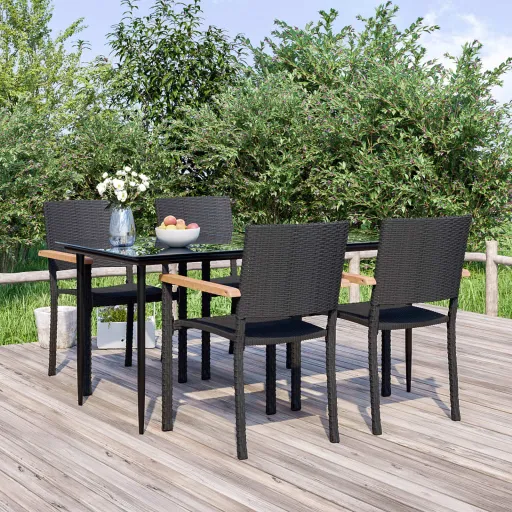 Conjunto de Jantar p/ Jardim Vime PE Preto (5 pcs)