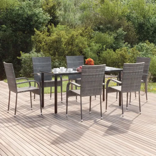 Conjunto de Jantar p/ Jardim Vime PE Cinzento (7 pcs)