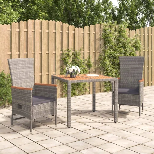 Conjunto de Jantar p/ Jardim c/ Almofadões Vime PE Cinza (3 pcs)