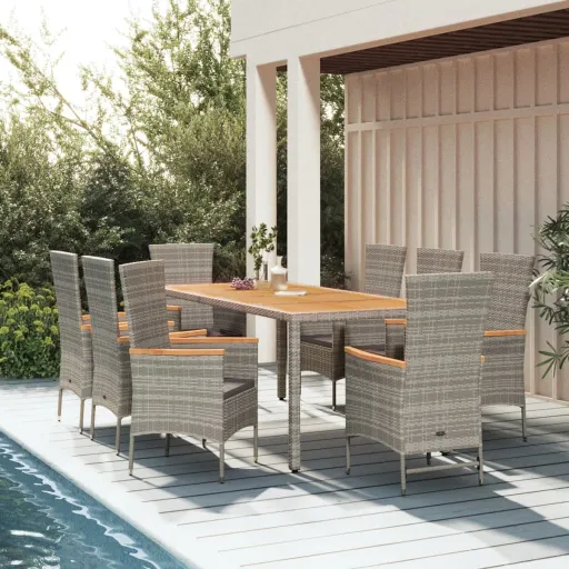 Conjunto de Jantar p/ Jardim c/ Almofadões Vime PE Cinza (9 pcs)