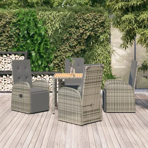 Conjunto de Jantar p/ Jardim c/ Almofadões Vime PE Cinza (5 pcs)