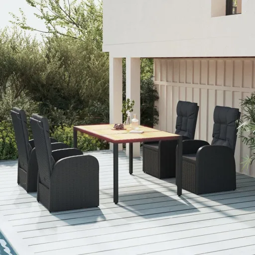 Conjunto de Jantar p/ Jardim c/ Almofadões Vime PE Preto (5 pcs)