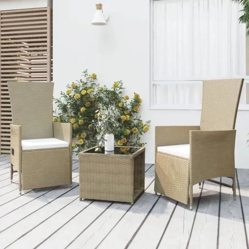Conjunto Lounge para Jardim Vime PE e Aço Bege (3 pcs)