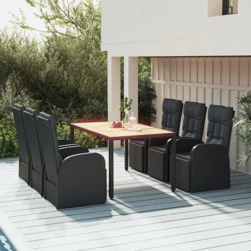 Conjunto de Jantar p/ Jardim Vime PE/Acácia Maciça Preto (7 pcs)