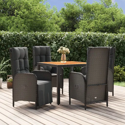 Conjunto de Jantar p/ Jardim c/ Almofadões Vime PE Preto (5 pcs)