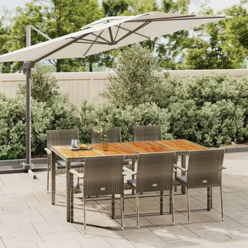Conjunto de Jantar p/ Jardim c/ Almofadões Vime PE Cinza (7 pcs)