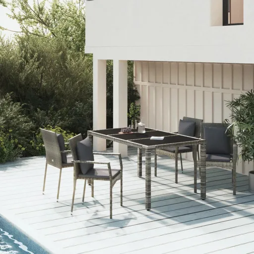 Conjunto de Jantar p/ Jardim c/ Almofadões Vime PE Cinza (5 pcs)