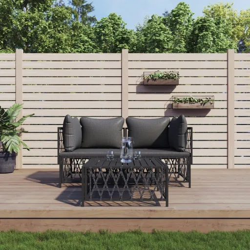 Conjunto Lounge de Jardim com Almofadões Aço Antracite (3 pcs)