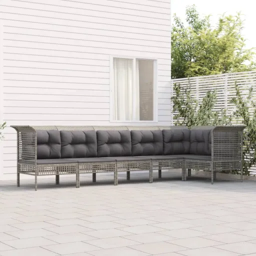 Conjunto Lounge de Jardim c/ Almofadões Vime PE Cinzento (6 pcs)