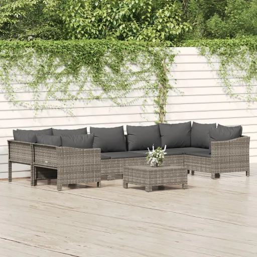 Conjunto Lounge de Jardim c/ Almofadões Vime PE Cinzento (8 pcs)