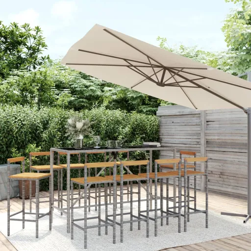 Conjunto de Bar p/ Jardim Vime PE/Acácia Maciça Cinzento (11 pcs)