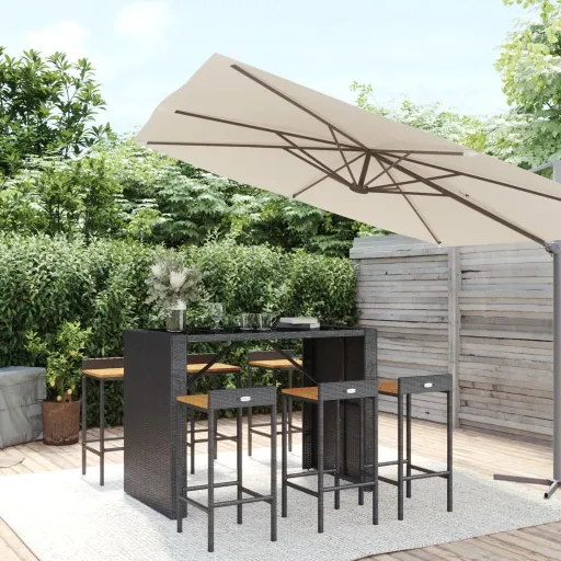 Conjunto de Bar p/ Jardim Vime PE/Acácia Maciça Preto (7 pcs)