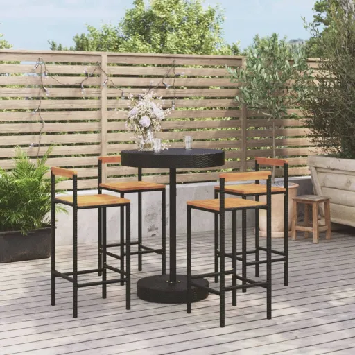 Conjunto de Bar p/ Jardim Vime PE/Acácia Maciça Preto (5 pcs)