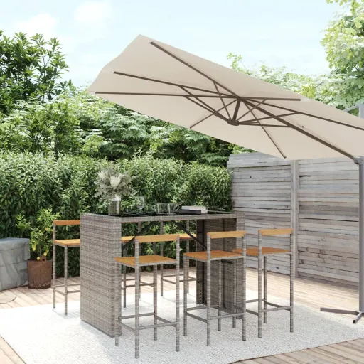 Conjunto de Bar p/ Jardim Vime PE/Acácia Maciça Cinzento (7 pcs)