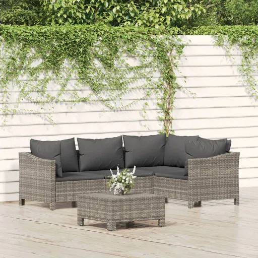 Conjunto Lounge de Jardim c/ Almofadões Vime PE Cinzento (5 pcs)