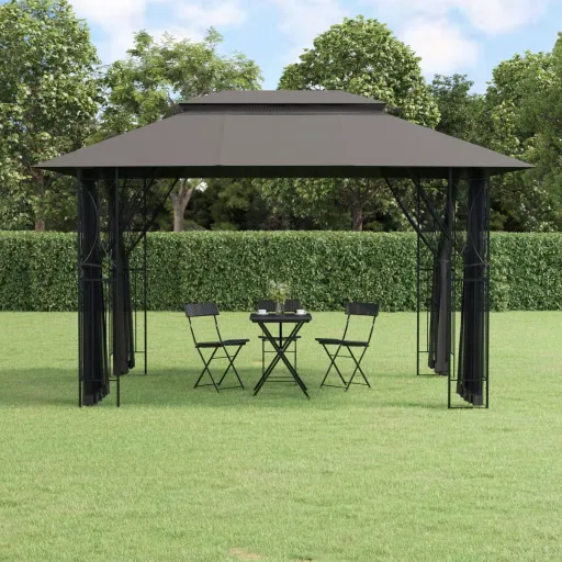 Gazebo com Paredes Laterais 400x300x270 cm Aço Antracite