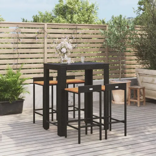 Conjunto de Bar p/ Jardim Vime PE/Acácia Maciça Preto (5 pcs)