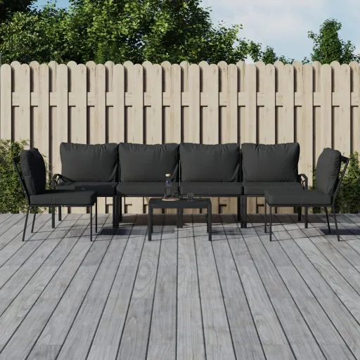 Conjunto Lounge de Jardim Aço c/ Almofadões Cinzentos (7 pcs)