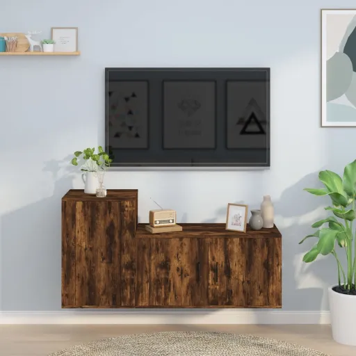 Conjunto Móveis de TV   Madeira Processada Carvalho Fumado (2 pcs)