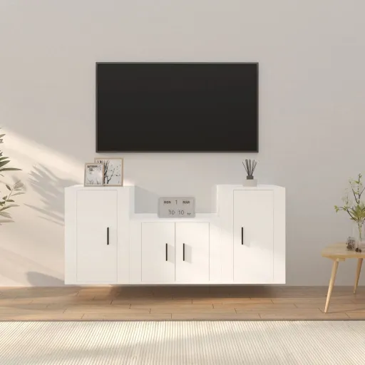 Conjunto Móveis de TV   Madeira Processada Branco (3 pcs)
