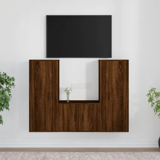 Conjunto Móveis de TV   Madeira Processada Carvalho Castanho (3 pcs)