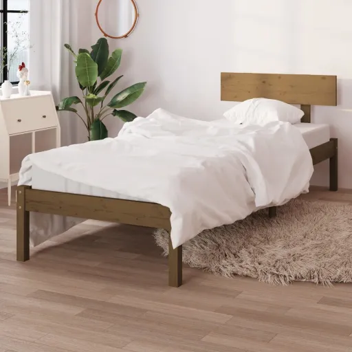 Estrutura de Cama Solteiro 90x190 cm Pinho Maciço Castanho Mel