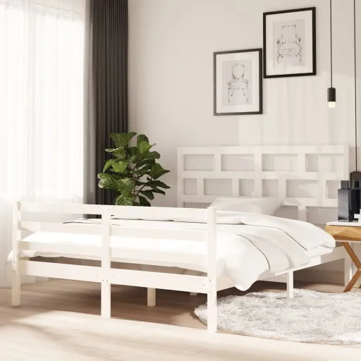 Estrutura de Cama King 150x200 cm Madeira Maciça Branco